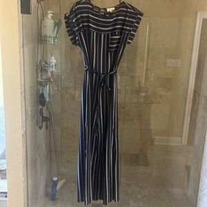 Blue/White Jumpsuit Size L. No tag but never worn. Beautiful Rayon Material